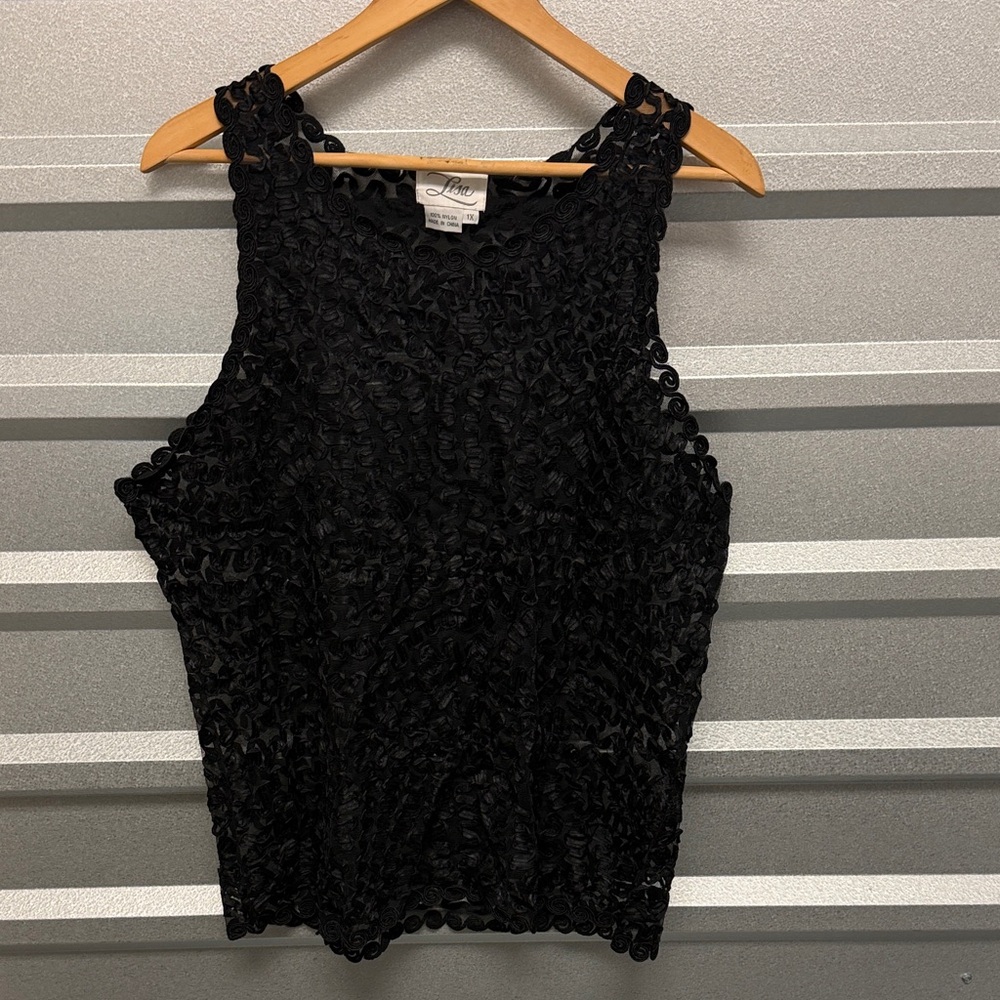 Lisa‎ Womens Sheer 90s Crinckle Tank Top Blouse Plus 1X Dark Whimsigoth Romantic